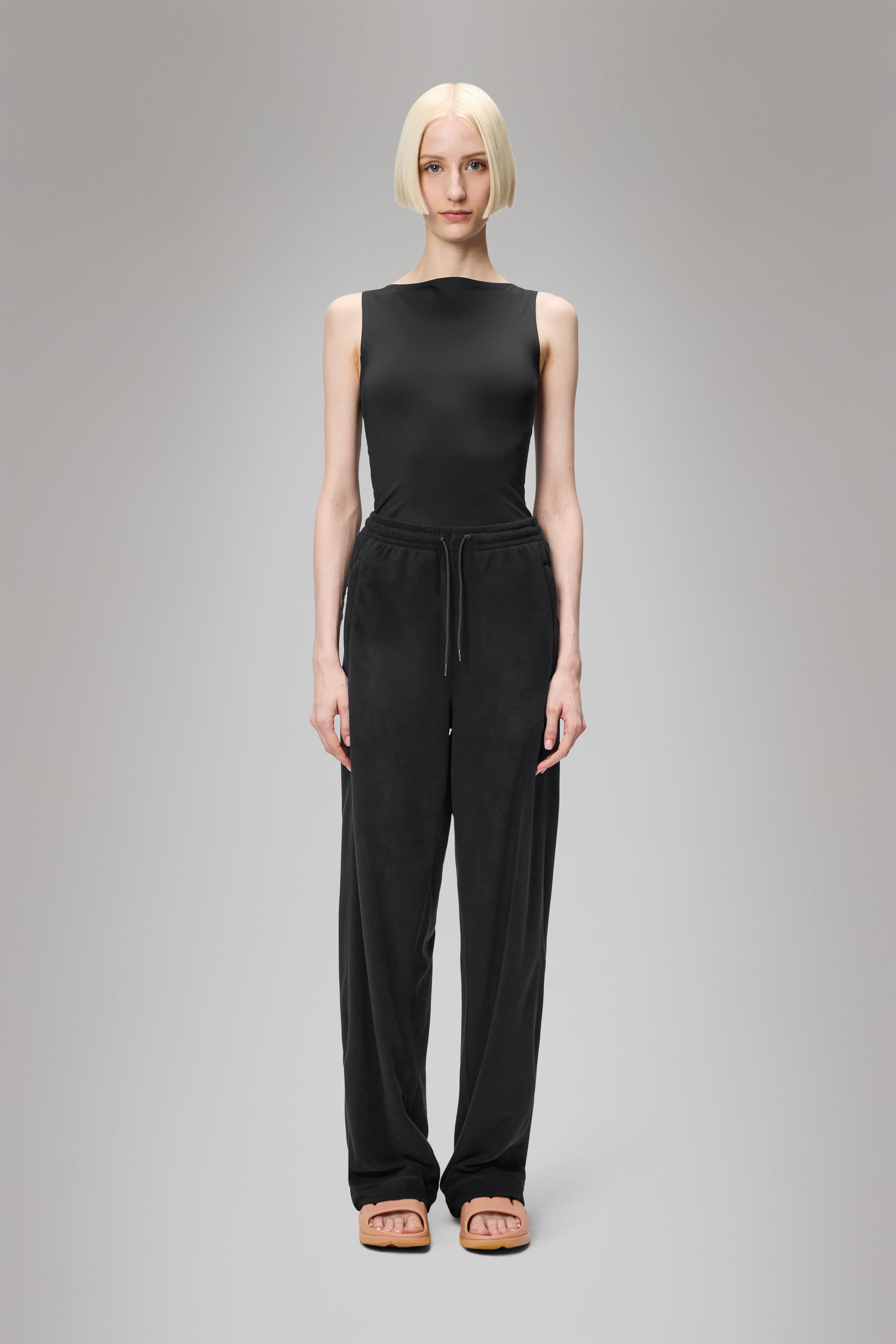 RAINS Addis Fleece Pants Wide Black Pants